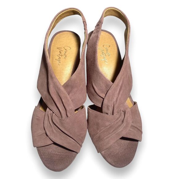 Crown Vintage Women's Poudre Pink Suede Heeled Open Toe Sandals Size 7 M /37.5 - Picture 2 of 14